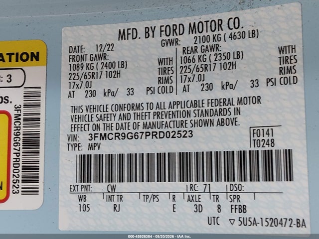 Ford Bronco Sport Heritage 2023 3FMCR9G67PRD02523 Image 9