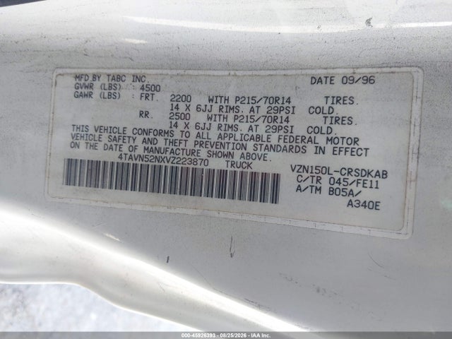 Продаж на аукціоні авто 1997 Toyota Tacoma Base V6, vin: 4TAVN52NXVZ223870, номер лоту: 45926393