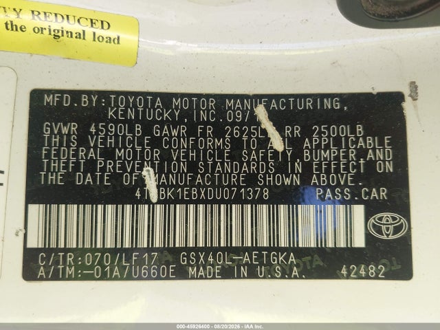 Продаж на аукціоні авто 2013 Toyota Avalon Xle Premium, vin: 4T1BK1EBXDU071378, номер лоту: 45926400