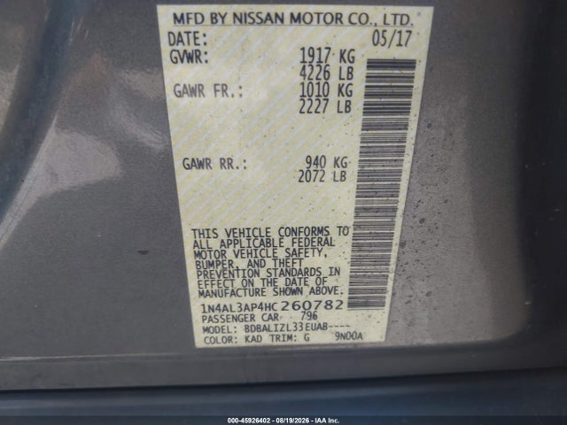 Nissan Altima 2.5 Sv 2017 1N4AL3AP4HC260782 Image 9