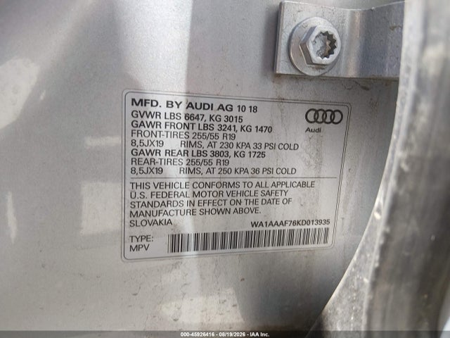 Aukcja sprzedaży 2019 Audi Q7 55 Premium/55 Se Premium, vin: WA1AAAF76KD013935, numer aukcji: 45926416