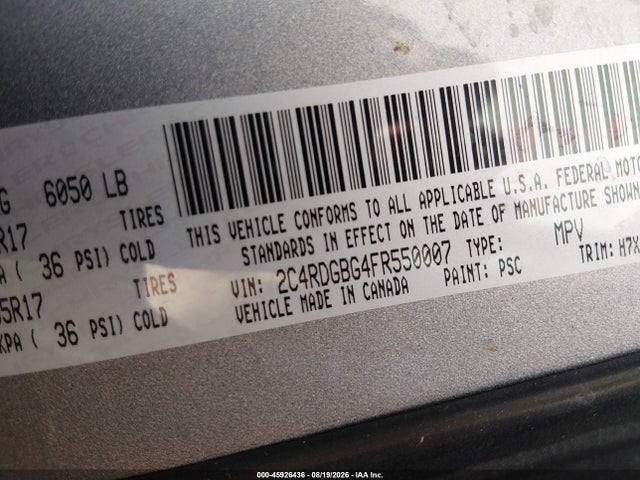 Продажа на аукционе авто 2015 Dodge Grand Caravan American Value Pkg, vin: 2C4RDGBG4FR550007, номер лота: 45926436