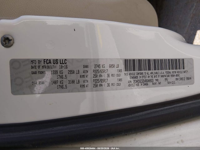 45926464 :رقم المزاد ، 2C4RDGCG5HR600933 vin ، 2017 Dodge Grand Caravan Sxt مزاد بيع
