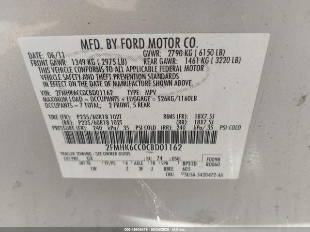 Aukcja sprzedaży 2012 Ford Flex Sel, vin: 2FMHK6CC0CBD01162, numer aukcji: 45926476