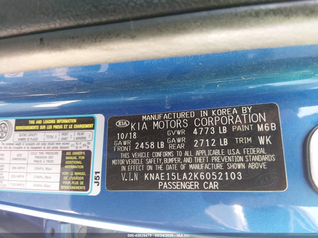 45926479 :رقم المزاد ، KNAE15LA2K6052103 vin ، 2019 Kia Stinger مزاد بيع