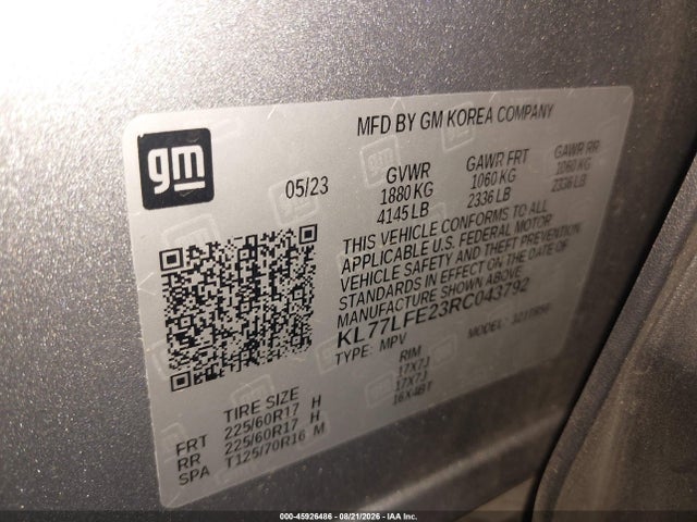 45926486 :رقم المزاد ، KL77LFE23RC043792 vin ، 2024 Chevrolet Trax Fwd Sp مزاد بيع