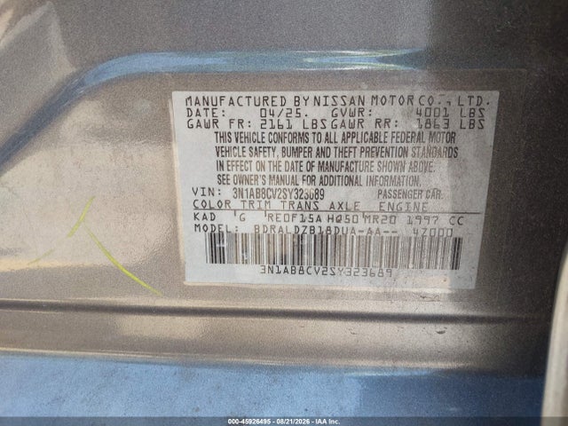 Продажа на аукционе авто 2025 Nissan Sentra Sv, vin: 3N1AB8CV2SY323689, номер лота: 45926495