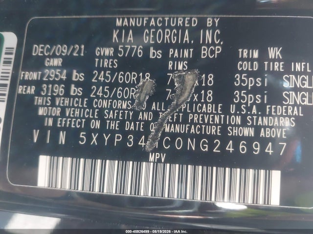 Aukcja sprzedaży 2022 Kia Telluride Ex, vin: 5XYP34HC0NG246947, numer aukcji: 45926499