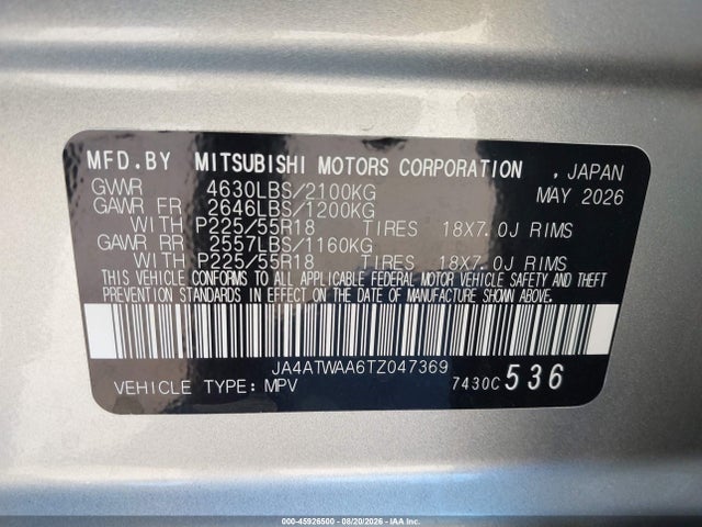 JA4ATWAA6TZ047369 Mitsubishi Eclipse Cross Black Edition S-awc/se S-awc/sel S-awc