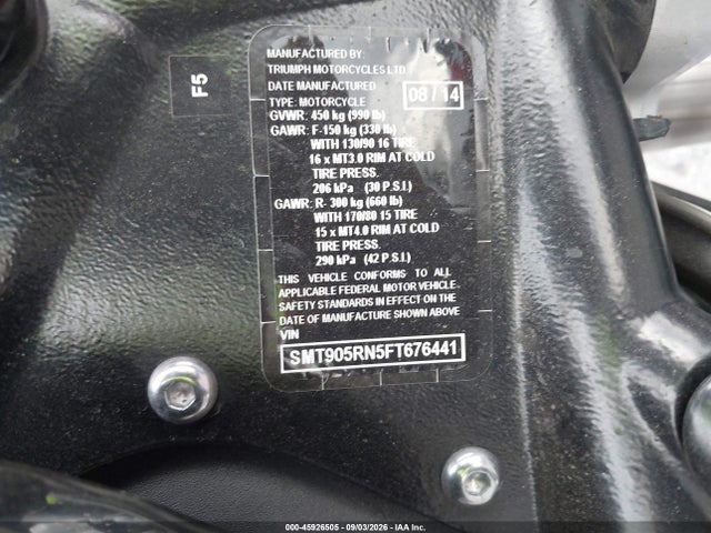 45926505 :رقم المزاد ، SMT905RN5FT676441 vin ، 2015 Triumph Motorcycle America مزاد بيع