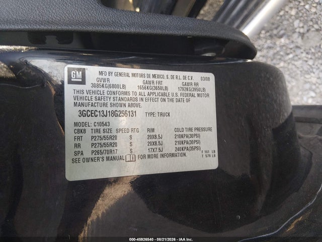 45926540 :رقم المزاد ، 3GCEC13J18G256131 vin ، 2008 Chevrolet Silverado 1500 Lt1 مزاد بيع