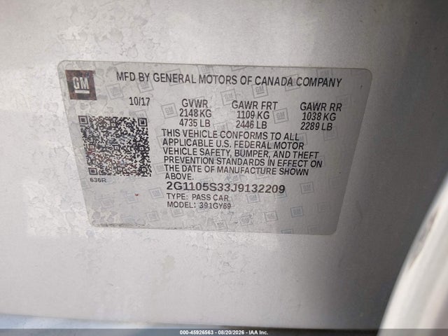 Chevrolet IMPALA 1LT 2018 2G1105S33J9132209 Image 9