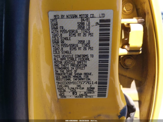Aukcja sprzedaży 2001 Nissan Xterra Se, vin: 5N1ED28Y81C577614, numer aukcji: 45926568