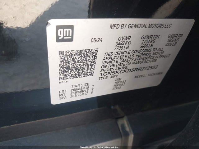 45926572 :رقم المزاد ، 1GNSKCKD5RR272533 vin ، 2024 Chevrolet Suburban 4wd Lt مزاد بيع