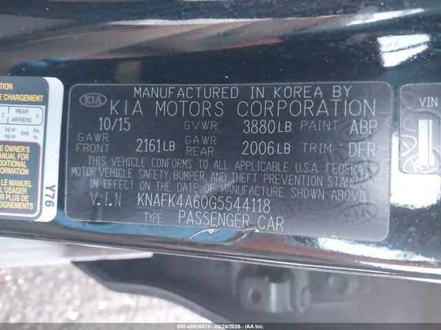 Aukcja sprzedaży 2016 Kia Forte Lx, vin: KNAFK4A60G5544118, numer aukcji: 45926574