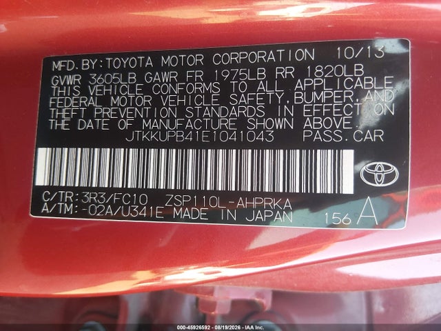 45926592 :رقم المزاد ، JTKKUPB41E1041043 vin ، 2014 Scion Xd مزاد بيع