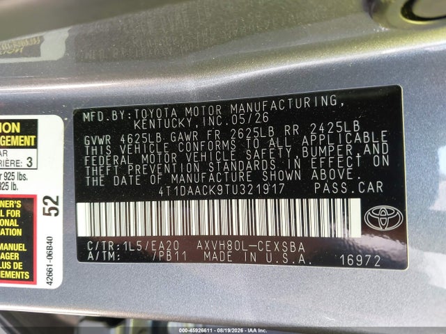 4T1DAACK9TU321917 Toyota CAMRY SE