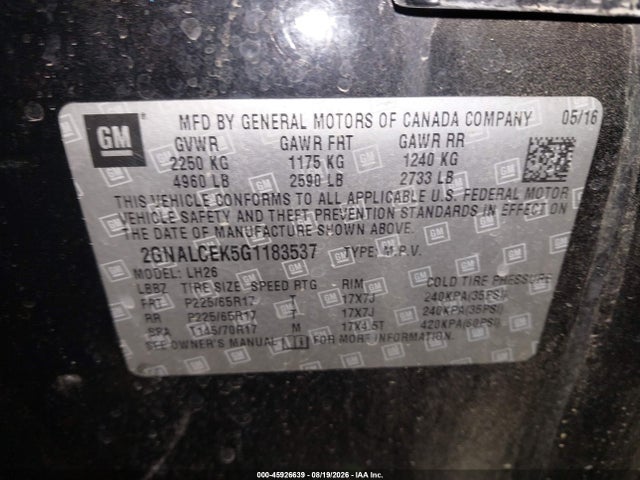 Chevrolet EQUINOX LT 2016 2GNALCEK5G1183537 Image 9