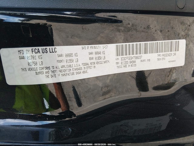45926695 :رقم المزاد ، 3C3CFFGE6HT586237 vin ، 2017 Fiat 500e Battery Electric مزاد بيع