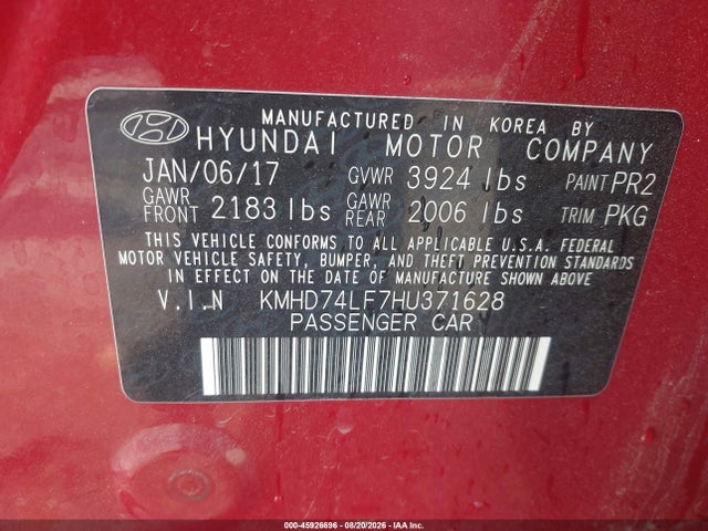 Hyundai ELANTRA SE 2017 KMHD74LF7HU371628 Image 9