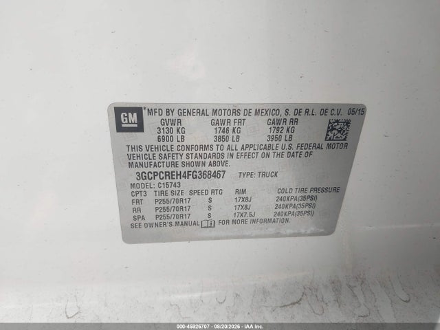 Chevrolet Silverado 1500 Lt 2015 3GCPCREH4FG368467 Image 9