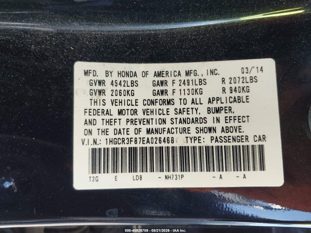 Honda Accord Ex-l V-6 2014 1HGCR3F87EA026468 Image 9