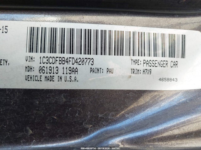 45926734 :رقم المزاد ، 1C3CDFBB4FD420773 vin ، 2015 Dodge Dart Sxt مزاد بيع