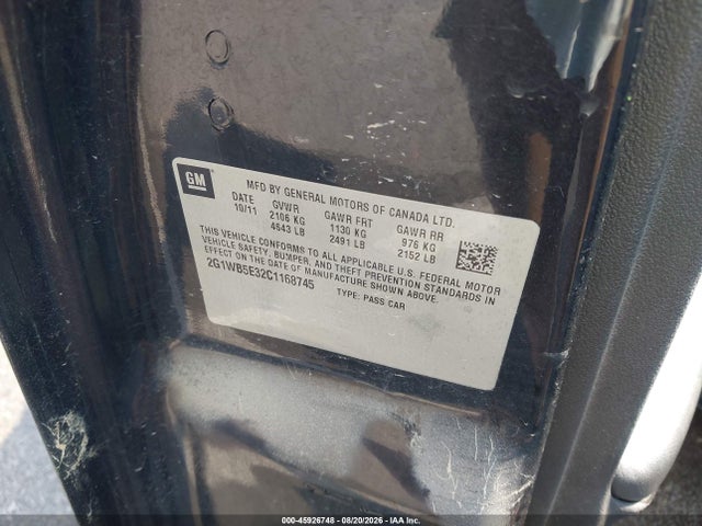 45926748 :رقم المزاد ، 2G1WB5E32C1168745 vin ، 2012 Chevrolet Impala Lt مزاد بيع