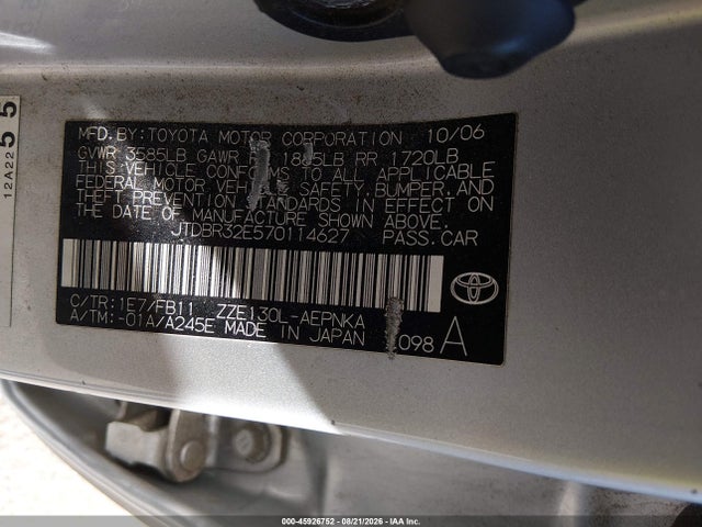 45926752 :رقم المزاد ، JTDBR32E570114627 vin ، 2007 Toyota Corolla Le مزاد بيع