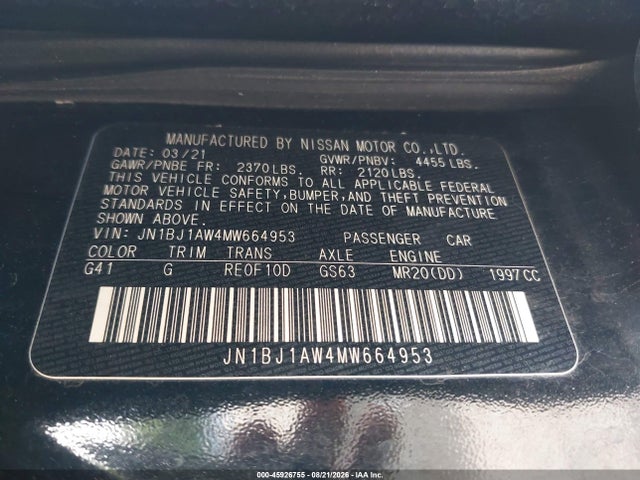45926755 :رقم المزاد ، JN1BJ1AW4MW664953 vin ، 2021 Nissan Rogue Sport S Awd Xtronic Cvt مزاد بيع