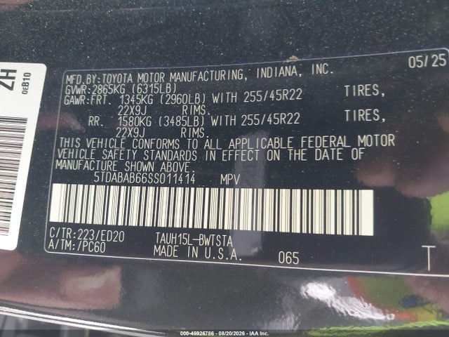 Aukcja sprzedaży 2025 Lexus Tx 500h F Sport Premium, vin: 5TDABAB66SS011414, numer aukcji: 45926786