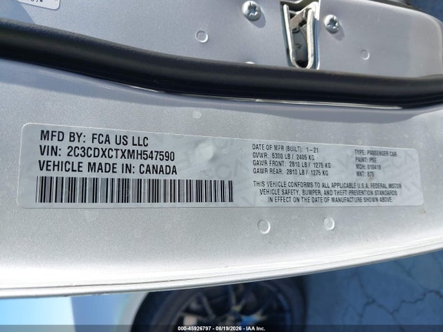Продажа на аукционе авто 2021 Dodge Charger R/t Rwd, vin: 2C3CDXCTXMH547590, номер лота: 45926797