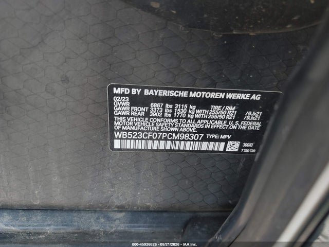 2023 Bmw Ix Xdrive50 მანქანა იყიდება აუქციონზე, vin: WB523CF07PCM98307, აუქციონის ნომერი: 45926826