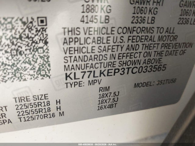 45926838 :رقم المزاد ، KL77LKEP3TC033565 vin ، 2026 Chevrolet Trax Fwd Activ مزاد بيع
