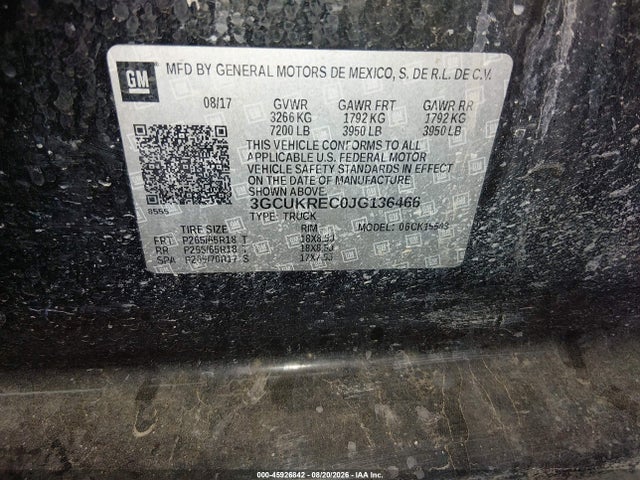 3GCUKREC0JG136466 Chevrolet Silverado 1500 2lt