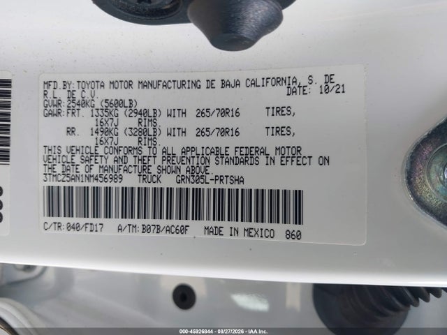 2022 Toyota Tacoma Trd Off Road მანქანა იყიდება აუქციონზე, vin: 3TMCZ5AN1NM456989, აუქციონის ნომერი: 45926844