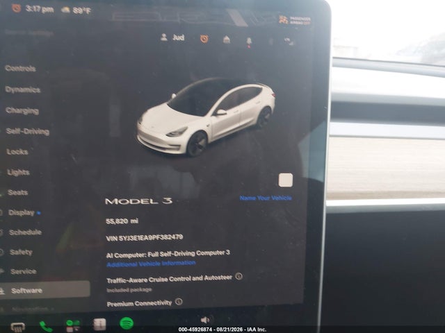 45926874 :رقم المزاد ، 5YJ3E1EA9PF382479 vin ، 2023 Tesla Model 3 Rear-wheel Drive مزاد بيع