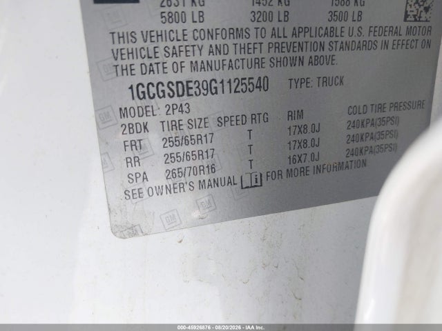 1GCGSDE39G1125540 Chevrolet Colorado 2wd Z71
