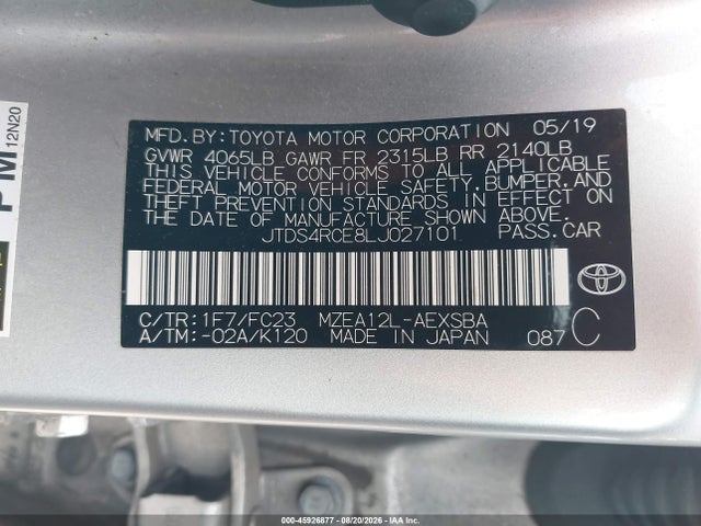 Продаж на аукціоні авто 2020 Toyota Corolla Se, vin: JTDS4RCE8LJ027101, номер лоту: 45926877