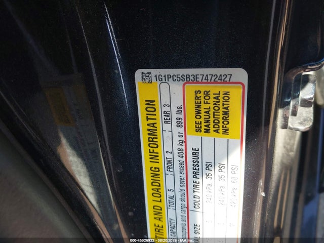 45926922 :رقم المزاد ، 1G1PC5SB3E7472427 vin ، 2014 Chevrolet Cruze 1lt Auto مزاد بيع