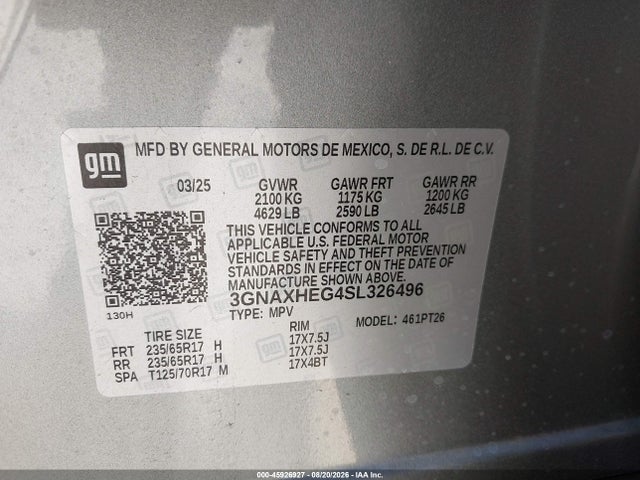 Продаж на аукціоні авто 2025 Chevrolet Equinox Fwd Lt, vin: 3GNAXHEG4SL326496, номер лоту: 45926927