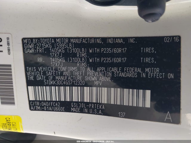 Toyota Sienna Le 8 Passenger 2016 5TDKK3DC4GS712320 Image 9