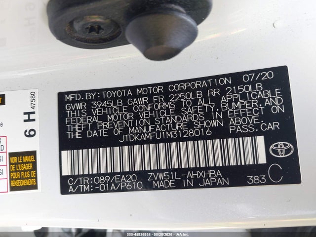 Toyota Prius 2020 Edition 2021 JTDKAMFU1M3128016 Image 9