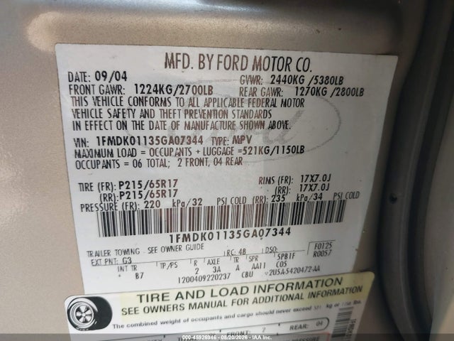 Продажа на аукционе авто 2005 Ford Freestyle Se, vin: 1FMDK01135GA07344, номер лота: 45926946