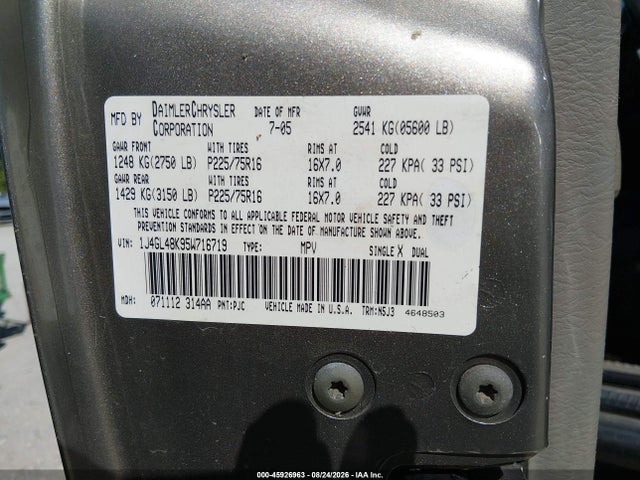 Aukcja sprzedaży 2005 Jeep Liberty Sport, vin: 1J4GL48K95W716719, numer aukcji: 45926963