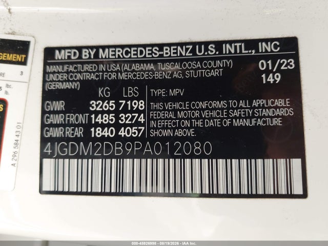 4JGDM2DB9PA012080 Mercedes-Benz Eqs 450+ Suv
