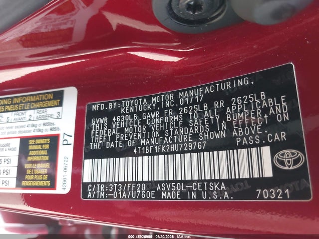 Toyota CAMRY SE 2017 4T1BF1FK2HU729767 Image 9