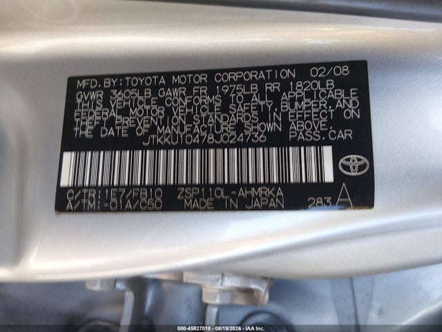 Продаж на аукціоні авто 2008 Scion Xd, vin: JTKKU10478J024736, номер лоту: 45927010