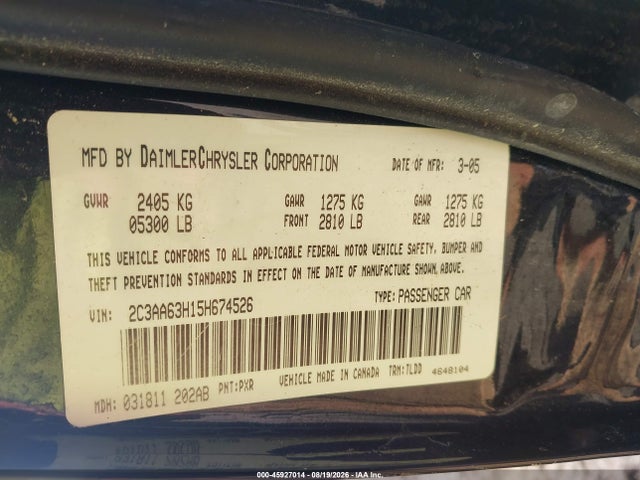 Aukcja sprzedaży 2005 Chrysler 300c, vin: 2C3AA63H15H674526, numer aukcji: 45927014