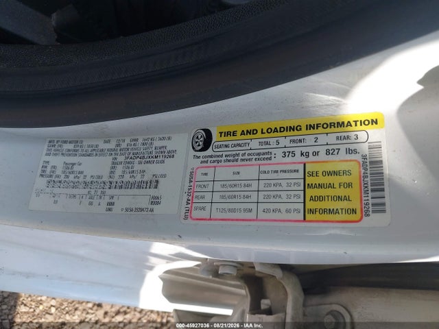 45927036 :رقم المزاد ، 3FADP4BJXKM119268 vin ، 2019 Ford Fiesta Se مزاد بيع